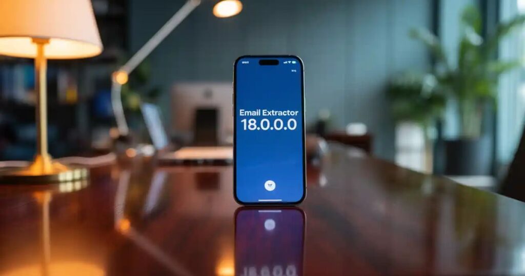 Dashboard view of Email Extractor 18.0.0.0 running email scan